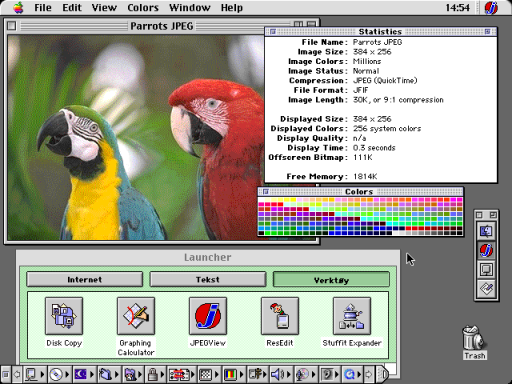 Macintosh System 7 skjermbilde med JPEGview